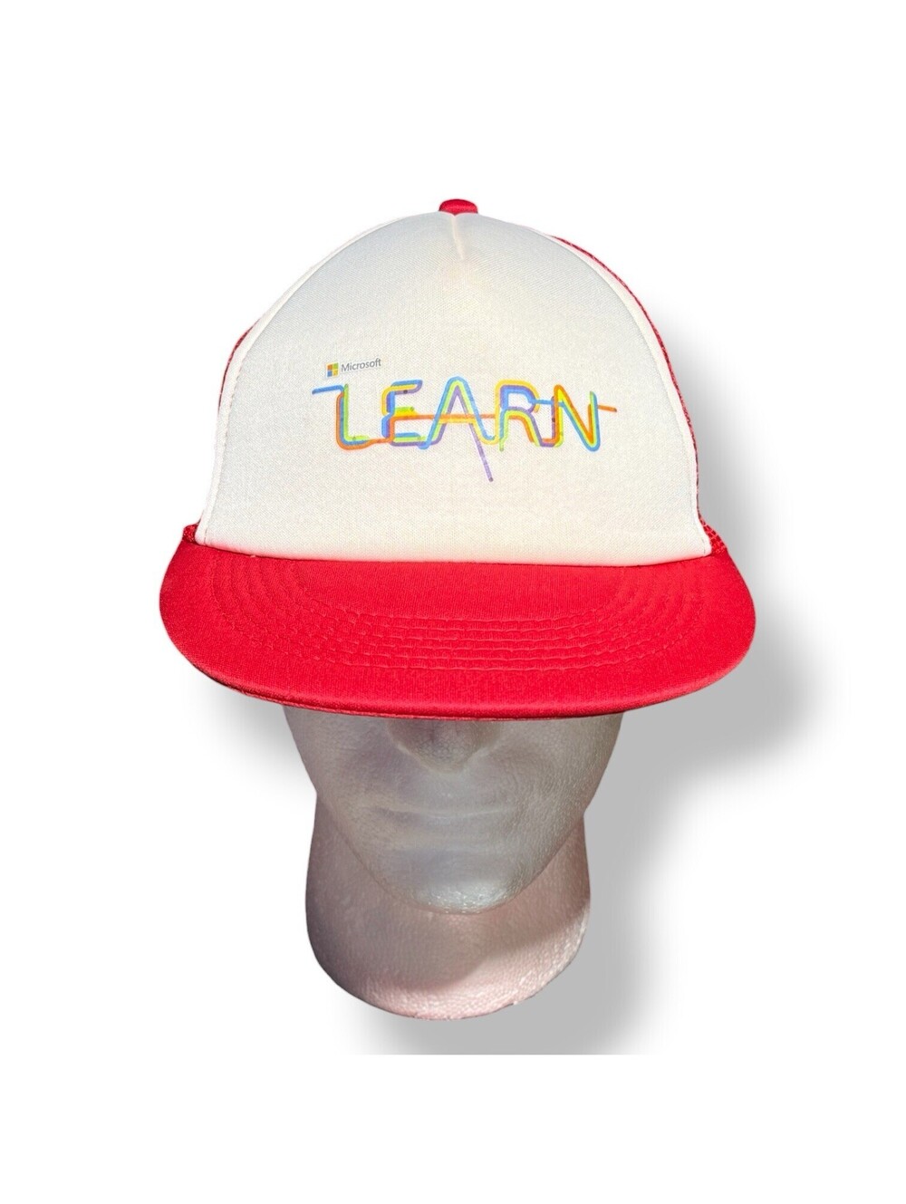 NWOT Vintage Microsoft Learn HitWear Trucker Hat Snapback Red White Tech Promo
